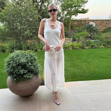 Fashion French Casual Perspective Sleeveless Solid Dresses For Summer 2024 Summer